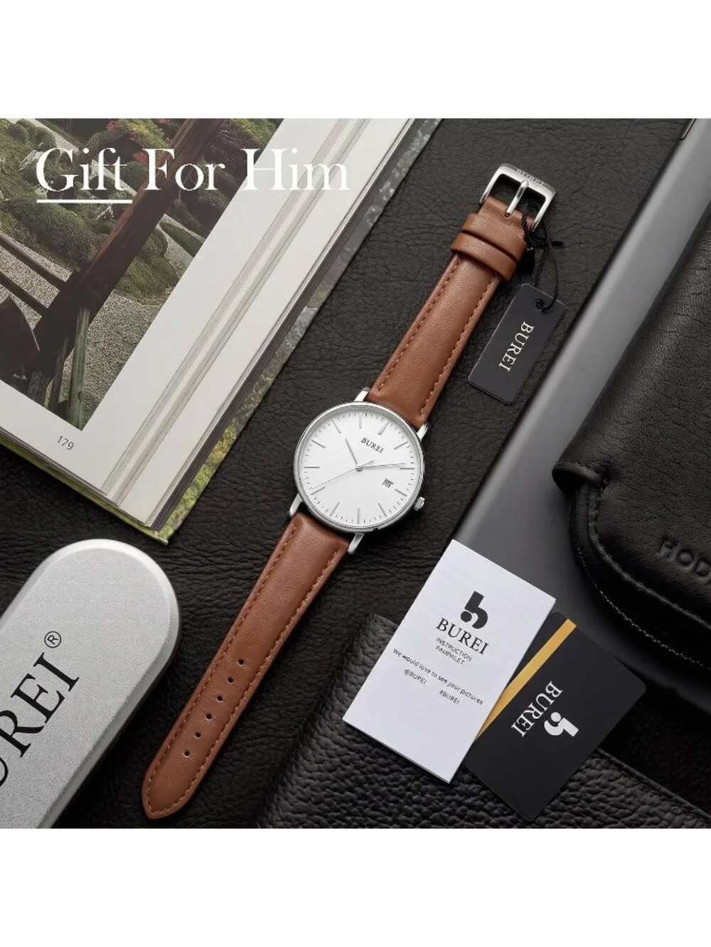 Men's Silver Brown Ultra Thin Minimalist Analog Waterproof Casual Wrist Watch